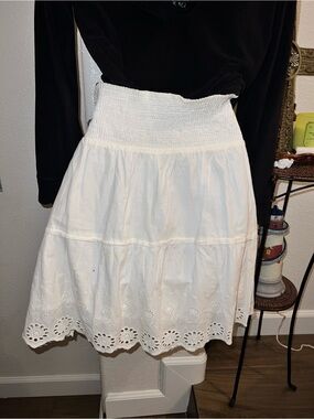 White Eyelet Tiered Circle Skirt with Scalloped Hem